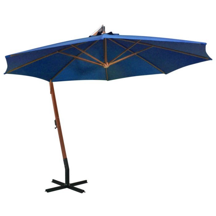 vidaXL Umbrelă suspendată cu st&acirc;lp, albastru azur, 3,5x2,9 m lemn brad