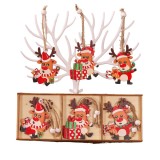 Set 9 decoratiuni de craciun din lemn, flippy, cu snur pentru agatare in brad, model reni, 3 modele, diferite dimensiuni, multicolor