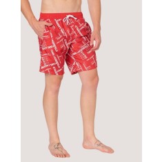 Pantaloni scurti barbati pentru inot cu imprimeu cu logo si detalii contraste, KL20MBL01, Rosu, S