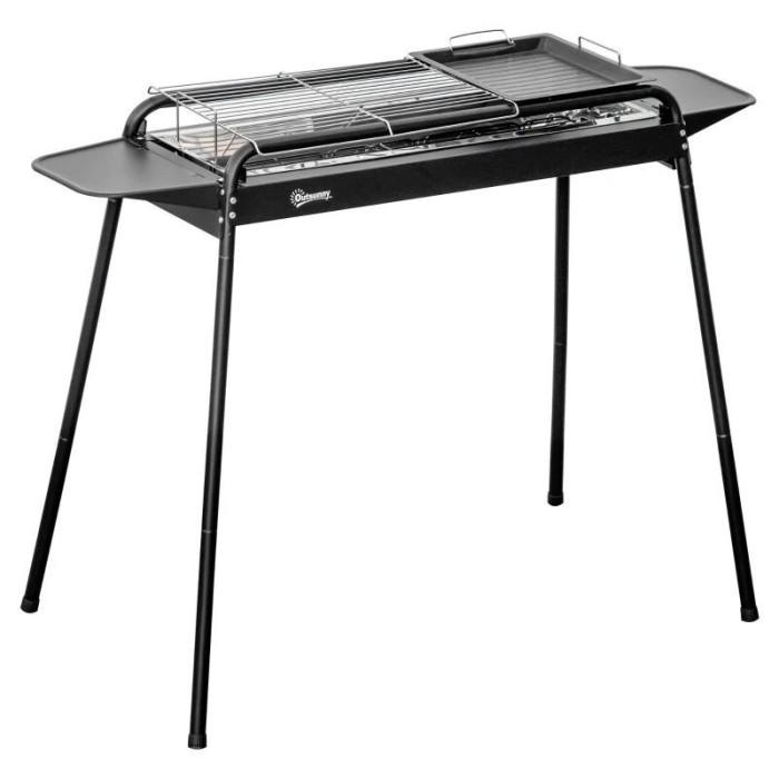 Gratar gradina/camping cu carbuni, portabil, grill dreptunghiular, cu rafturi, structura inox, 113x56x82&nbsp;cm
