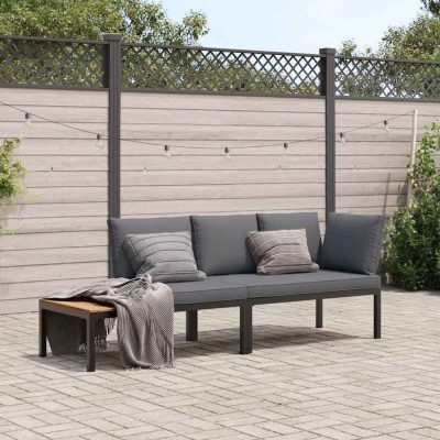 vidaXL Set canapea de grădină, 2 piese, cu perne, negru, aluminiu 3283684 foto
