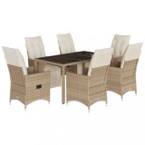 Cumpara ieftin Set bistro de gradina, 7 piese, cu perne, bej, poliratan