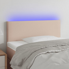 vidaXL Tăblie de pat cu LED, cappuccino, 90x5x78/88cm, piele ecologică