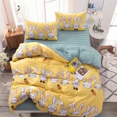 Lenjerie de pat pentru o persoana cu husa de perna patrata, Kimora, bumbac mercerizat, multicolor
