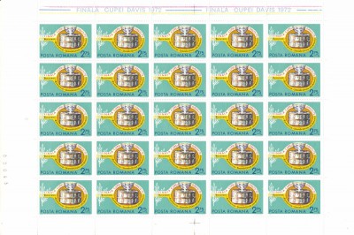 ✅RO 1972, LP 809 ,&amp;quot; Tenis - Finala Cupei Davis&amp;quot; , serie in coala de 25 de marci ,MNH foto