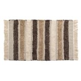Covoras Decorativ de Iarna din Bumbac, Bej cu Maro, Dungi si Franjuri, 100x70 cm, CMCLASS