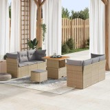 Set de mobilier de grădină , 9 piese, cu perne bej din ratan sintetic și lemn de Acacia.