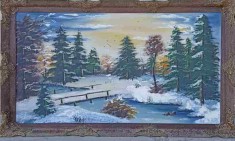 TABLOU VECHI IN ULEI, PEISAJ: IARNA IN POIENITA CU BRAZI -318750