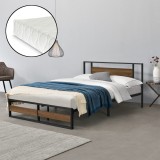 Pat cadru metalic Villach cu saltea 200 x 140 cm negru/efect lemn de nuc [en.casa] HausGarden Leisure, [en.casa]