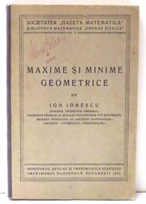 MAXIME SI MINIME GEOMETRICE de ION IONESCU , 1941 foto