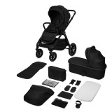 Carucior 2 in 1 Lionelo Layla Negru, cu landou AirDots, reversibil, aluminiu, ventilatie 3D, pana la 22 kg