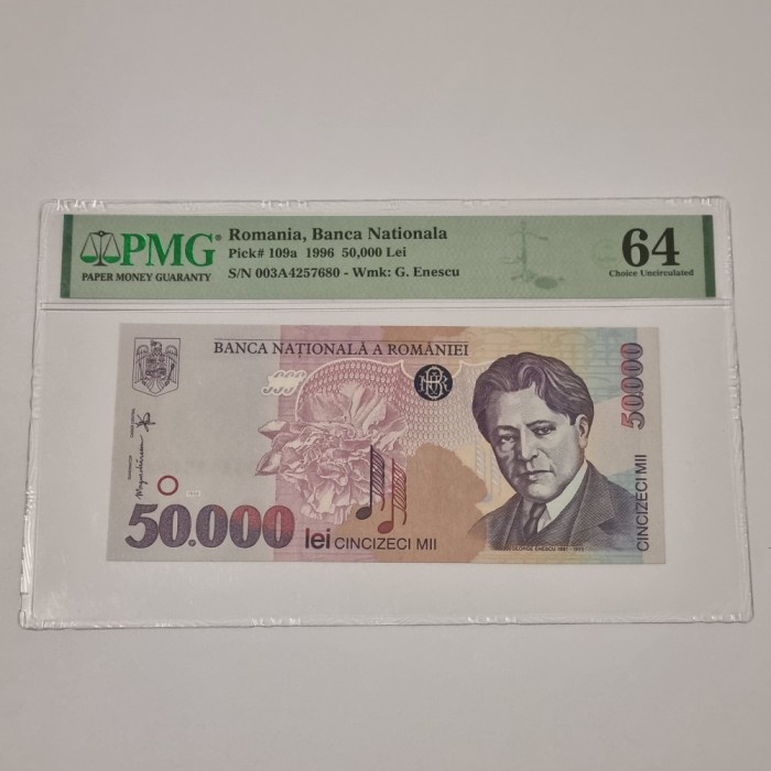 BANCNOTA UNC 50000 LEI 1996 GRADATA PMG 64