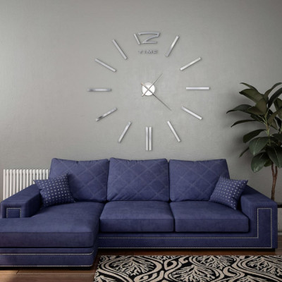 Ceas de perete 3D, argintiu, 100 cm, XXL, design modern GartenMobel Dekor foto