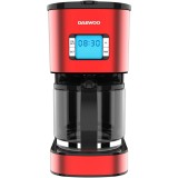 Cafetiera Daewoo DCM1000R, 1000 W, 1.5 l, Filtru permanent, Timer 24 ore, Indicator nivel apa, Design ergonomic, Rosu/Negru