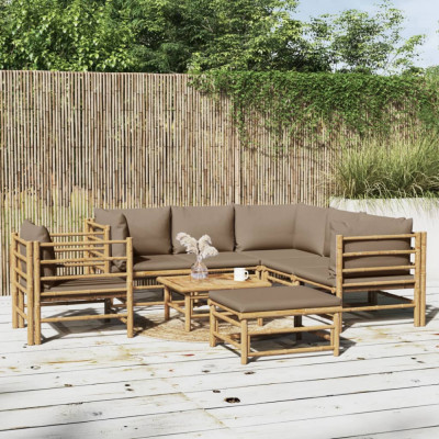 vidaXL Set mobilier de grădină cu perne gri taupe, 8 piese, bambus foto