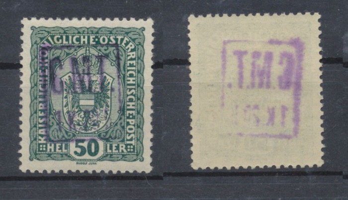 Ocupatia romana in Kolomeea 1919 sursarj CMT violet 1K20h pe 50h stema MNH