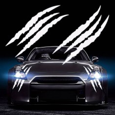 Set 2 stickere autoadezive Tuning, model &quot;Monster Scratches&quot;, dimensiune 37 x 9 cm, culoare Alba