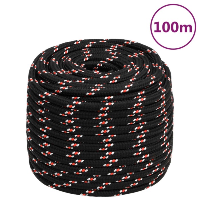 vidaXL Fr&acirc;nghie de barcă, negru, 16 mm, 100 m, polipropilenă