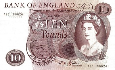 Bancnota ANGLIA - 10 lire 1964 - P376b - semnatura J.S.Fforde - aUNC foto
