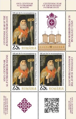 ROMANIA 2025 ANUL CENTENAR AL PATRIARHIEI ROMANE Minicoala cu 3 timbre+ 1 vinieta+ 2 tabsuri LP2502mc foto