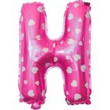 Balon folie metalizata litera h, flippy, 40 cm, cu imprimeu inimioare, umflati cu heliu sau aer, ambalaj individual, pai inclus, roz