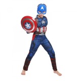 Cumpara ieftin Set costum clasic cu muschi Captain America si scut pentru baiat 7-9 ani 130 - 140 cm