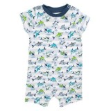 Salopetă Pijama din Bumbac Alb-Bleu cu Model Rechini pentru Bebeluși, CMCLASS