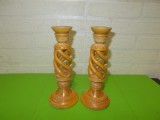 Cumpara ieftin Superba pereche de SFESNICE din LEMN impletit in spirala , sculptura manuala
