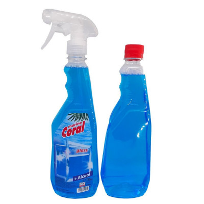 Solutie Spray Geamuri CORAL, 750 ml, cu Rezerva Bonus, Pulverizator pentru Geamuri si Sticla, Solutie Curatat Geamuri, Detergent de Geamuri, Solutie S foto