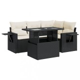 Set mobilier de gradina cu perne, 5 piese, negru, poliratan