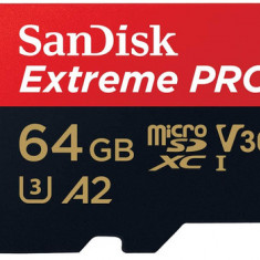 Card de memorie SanDisk Extreme PRO SDSQXCU-064G-GN6MA, MicroSDXC, 64GB, UHS-I U3, Clasa 10, V30 + Adaptor SD