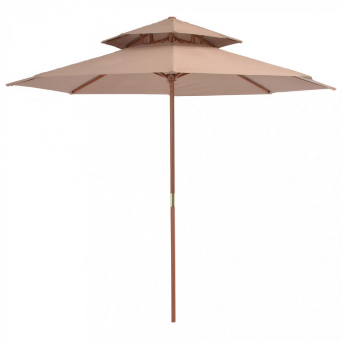 vidaXL Umbrelă de soare dublă, st&acirc;lp din lemn, 270 cm, gri taupe