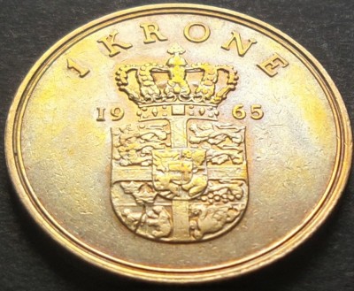 Moneda 1 COROANA - DANEMARCA, anul 1965 * cod 3408 foto