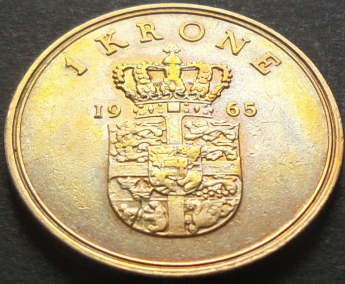Moneda 1 COROANA - DANEMARCA, anul 1965 * cod 3408
