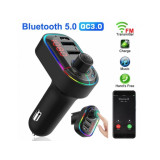 Modulator FM Auto Wireless, Bluetooth 5.0, Hands-Free, MP3, 2xUSB, Port Type C, RGB LED C12, Negru