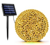 Instalatie decorativa cu incarcare solara 60 metri, 600LED, Alb cald, BZRSH, telecomanda, 8 moduri de iluminare