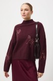 Medicine pulover din amestec de lana culoarea bordo, cu turtleneck
