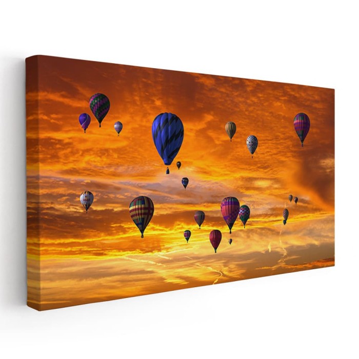 Tablou baloane cu aer cald la apus Tablou canvas pe panza CU RAMA 40x80 cm