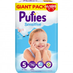 Scutece Pufies Sensitive, Marimea 5 Junior, 11-16 kg, 76 buc, Giant Pack