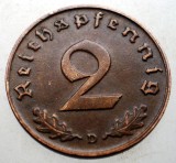 2.875 GERMANIA 2 REICHSPFENNIG 1938 D, Europa, Bronz