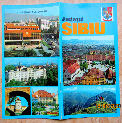 Sibiu si judetul Sibiu,anii &amp;#039;80.Reclama turistica cu harta si informatii. foto