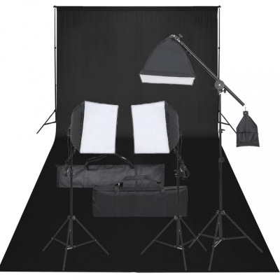 vidaXL Kit studio foto cu set de lumină și fundal foto