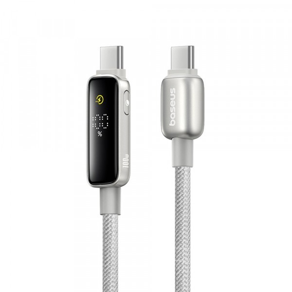 Cablu Date si Incarcare USB-C - USB-C Baseus Vipow Display, 100W, 2m, Gri P10381802851-01
