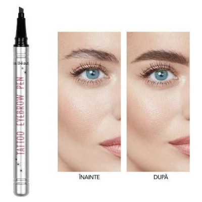 Creion Sprancene cu efect de Microblading, Kiss Beauty, Tattoo Eyebrow Pen, 02 Dark Brown foto