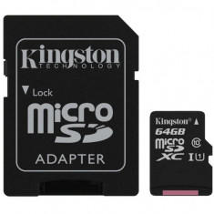 Card de Memorie MicroSD XC Kingston Canvas Select 64 GB Clasa 10 Viteza citire 80MBs Adaptor SD foto