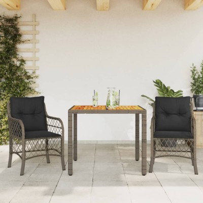 vidaXL Set bistro de grădină cu perne, 3 piese, gri, poliratan 3212048 foto