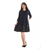 Rochie Dama cu Buzunare, Bleumarin cu pictura realizata manual - L