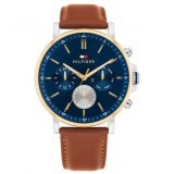 Tommy Hilfiger Tyson 1710703 Ceas Bărbați Multifuncțional Cadran Albastru Curea Maro