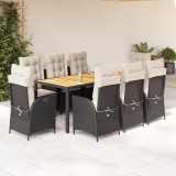 VidaXL Set mobilier de grădină cu perne, 9 piese, negru, poliratan