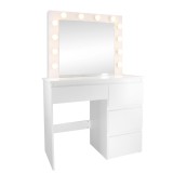 Masa de toaleta pentru machiaj, alba, cu oglinda, sertare si LED-uri, 94x43x141 cm, JollyMag, PHO4868